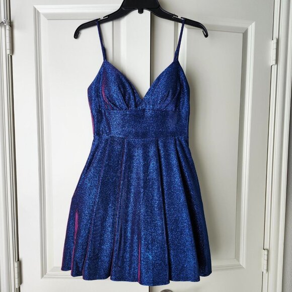 Blue, Juniors Glitter Knit Party Dress - Size 5/6 - Picture 2 of 6